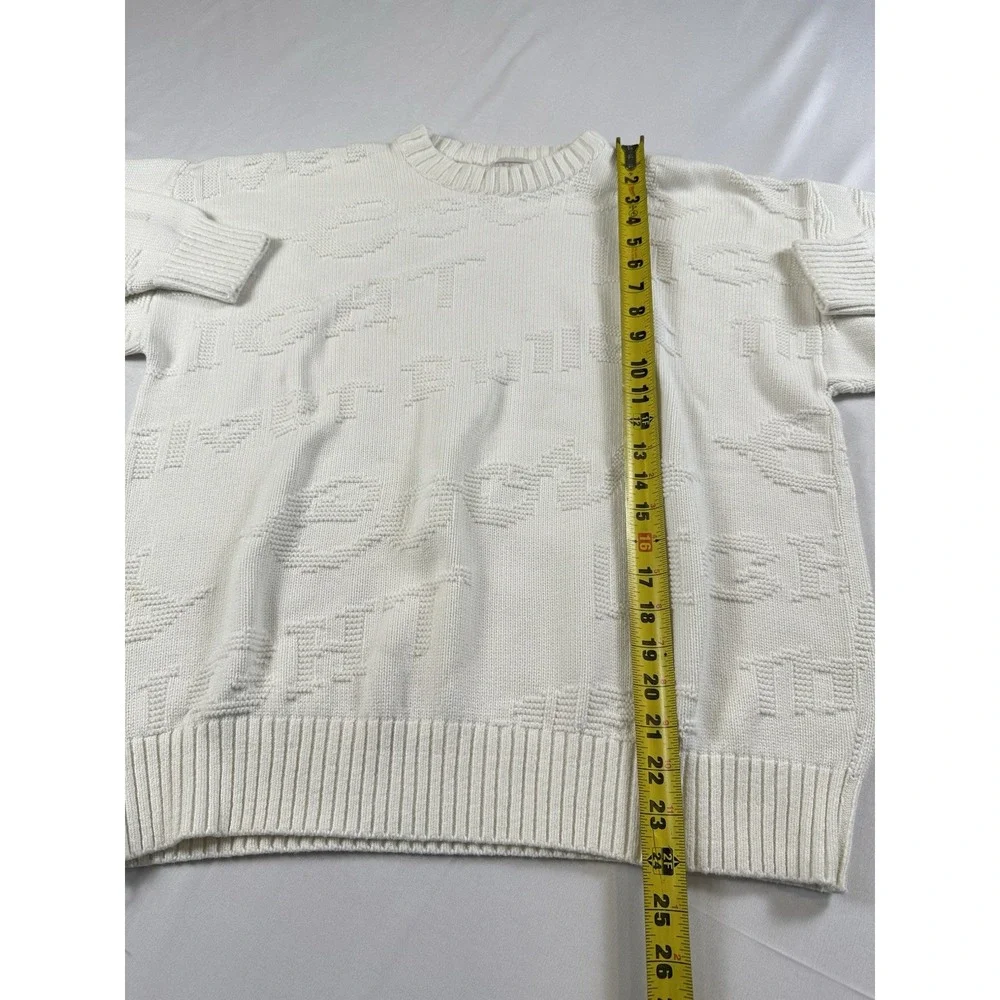 Vtg Lord Jeff 3D Coors Light‎ Silver Bullet Cream Knit Sweater Mens L Grandpa